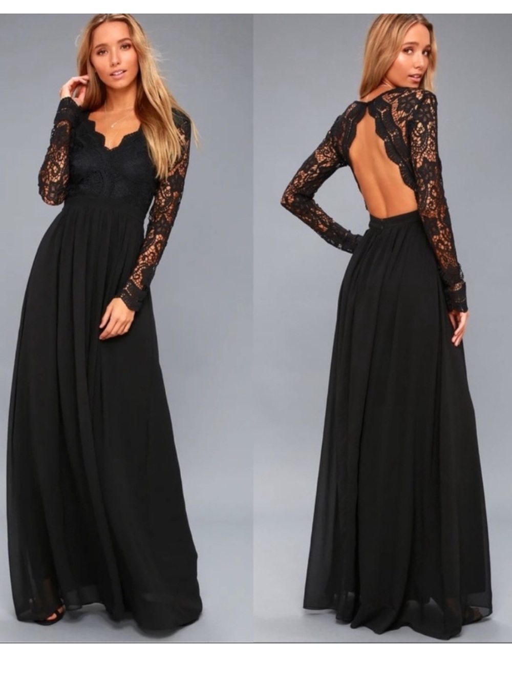 NWT Lulu’s Awaken My Love Black Long Sleeve Lace Maxi Dress Size Medium